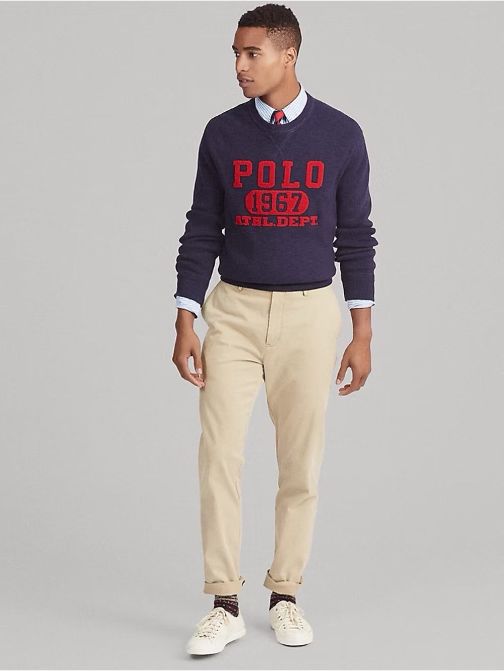 Ralph Lauren Navy Crewneck Sweater with Red Lettering